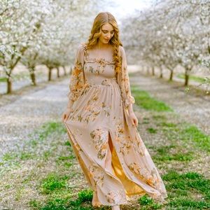 Off shoulder floral maxi dress